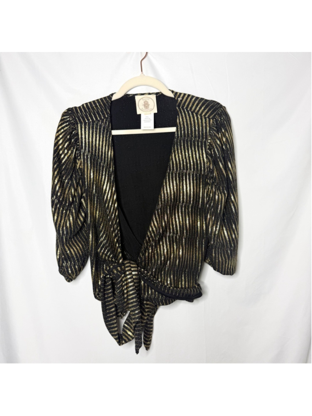 Women's Muche & Muchette Black Gold Striped Wrap Blouse ONE SIZE